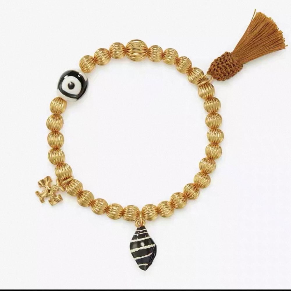 NWOT Tory Burch Gold Beaded Bracelet with Black and White Accents